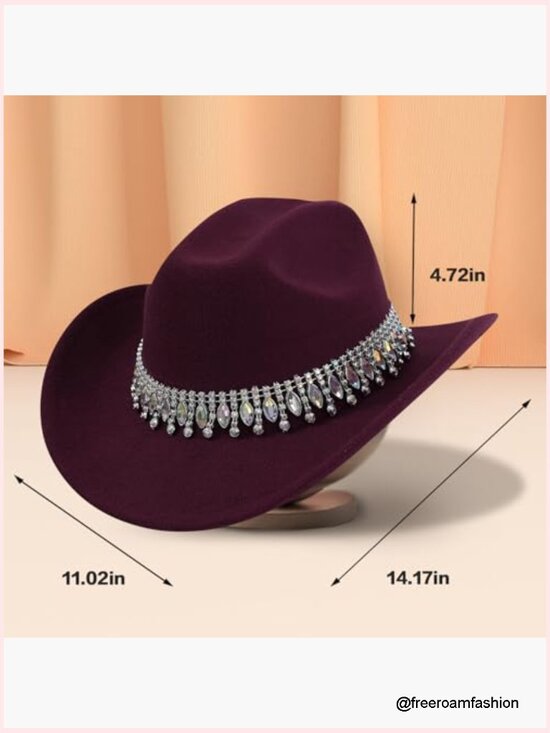 Rhinestone Cowgirl Hat Sequin Western Cowboy Wide Brim Adjustable